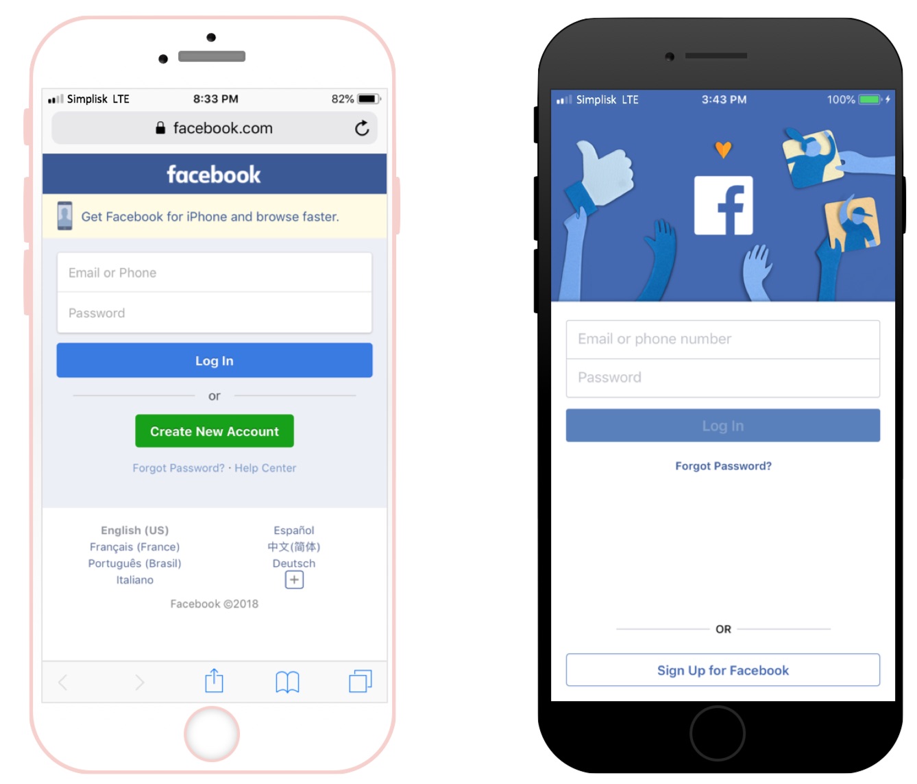 Facebook Native App and Mobile Web App Example